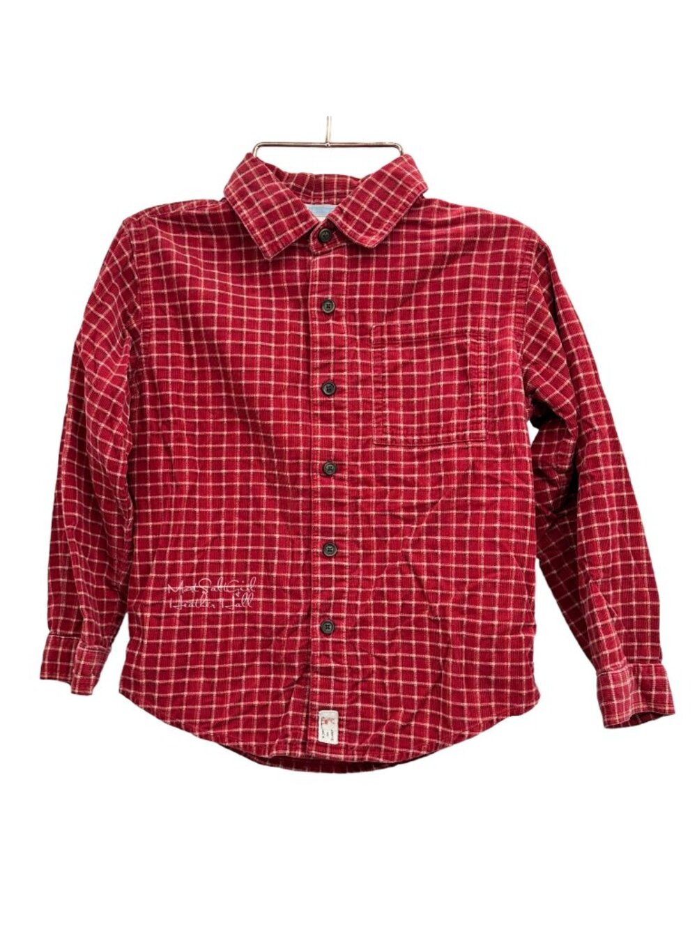 Janie & Jack Burgundy Checkered Cotton Thin Corduroy Button-Up Shirt Size 4T